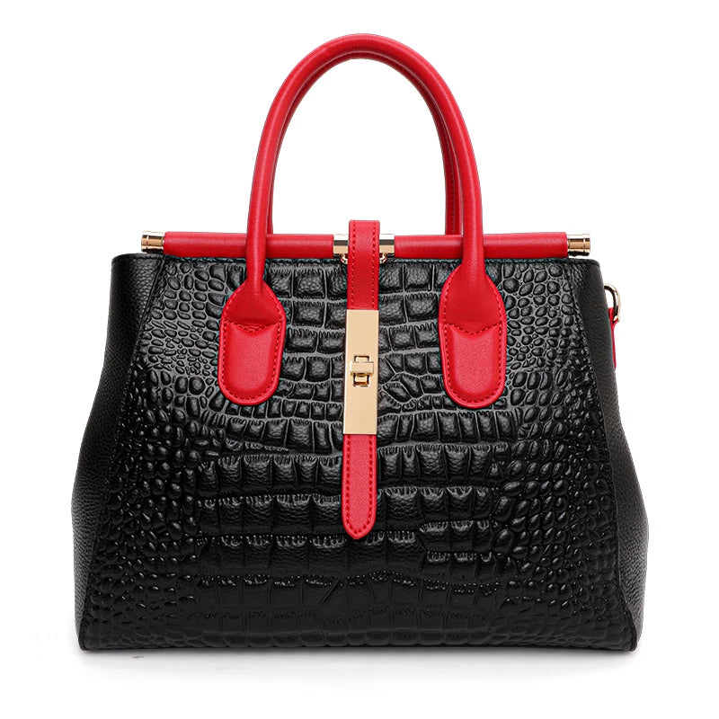 Sac à Main Femme Motif Crocodile – Grand Sac Élégant Imitation Cuir Luxe | Poignées Contrastées Mode Chic