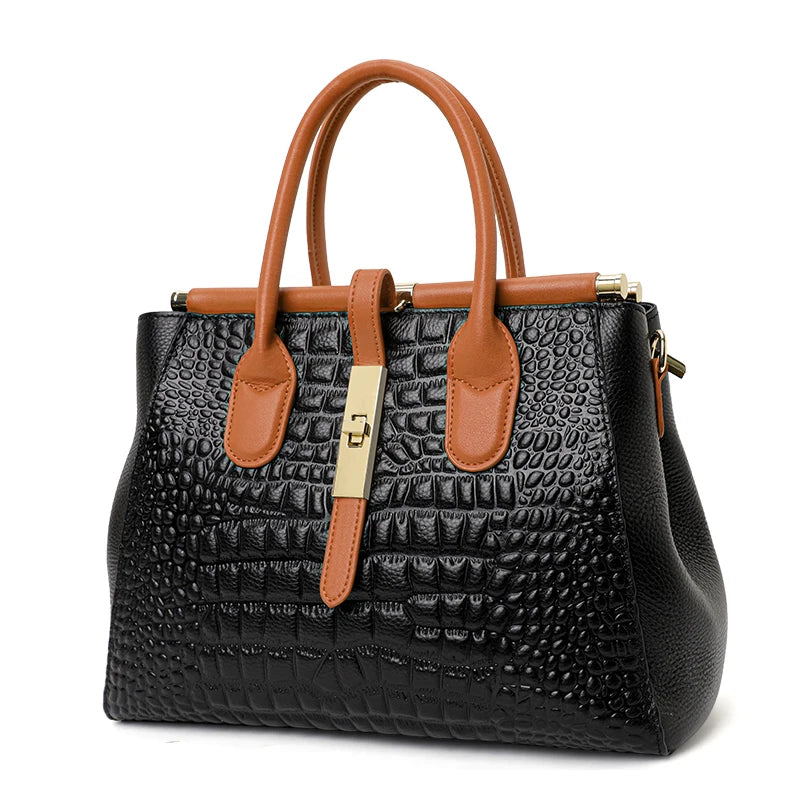 Sac à Main Femme Motif Crocodile – Grand Sac Élégant Imitation Cuir Luxe | Poignées Contrastées Mode Chic