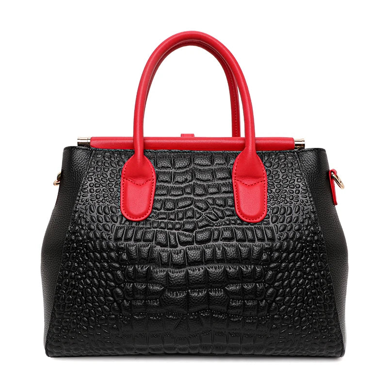 Sac à Main Femme Motif Crocodile – Grand Sac Élégant Imitation Cuir Luxe | Poignées Contrastées Mode Chic