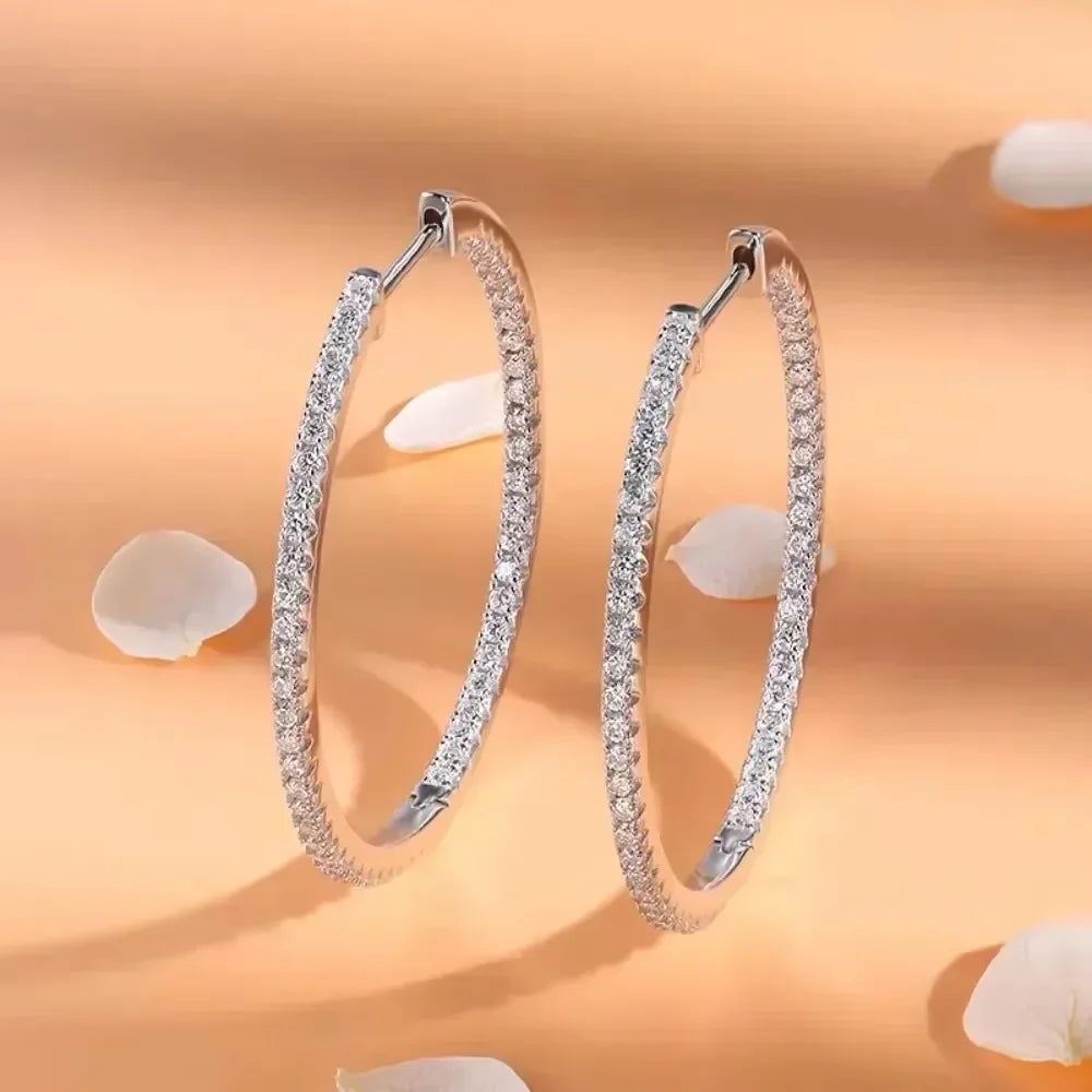 Créoles de Luxe en Argent 925 & Or Blanc 18K – Boucles d’Oreilles Moissanite Étincelantes | Élégance Intemporelle et Raffinement Féminin