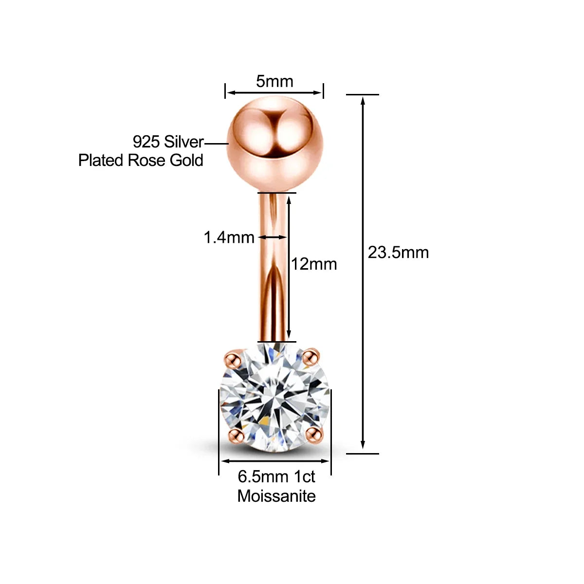 Piercing de Nombril en Argent 925 avec Pierre Moissanite – Élégance & Brillance de Luxe