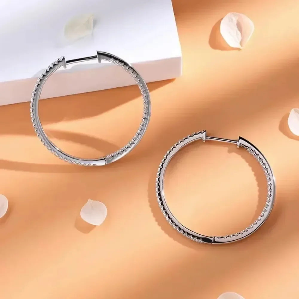 Créoles de Luxe en Argent 925 & Or Blanc 18K – Boucles d’Oreilles Moissanite Étincelantes | Élégance Intemporelle et Raffinement Féminin