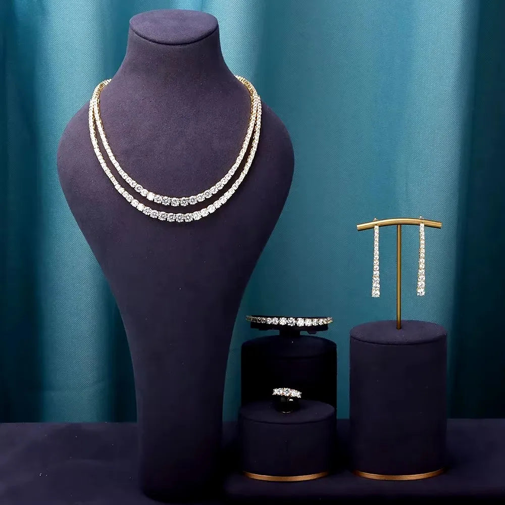 Parure de Bijoux Femme 4 Pièces – Collier, Bracelet, Boucles d’Oreilles & Bague en Zircon Cubique | Élégance de Luxe pour Mariage ou Soirée