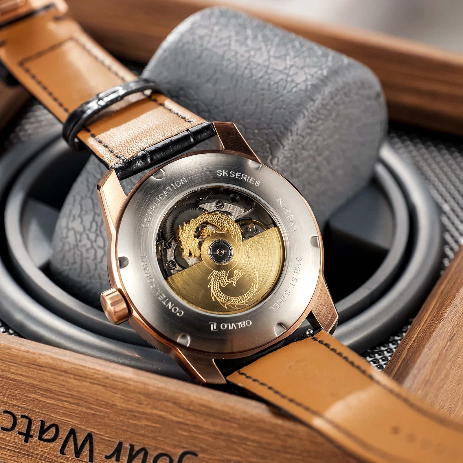 Montre automatique homme “Dragon Royal” – Édition Prestige en or et cuir véritable