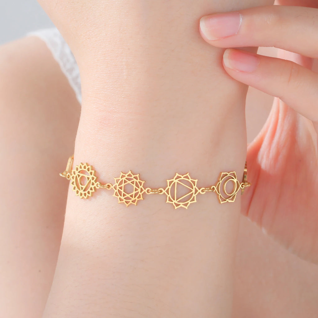 Bracelet 7 Chakras fleur de lotus – Acier inoxydable doré, énergie et équilibre intérieur 🌙