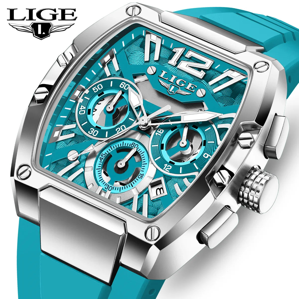 Montre Homme “LIGE Chrono Sport” — Design Carré, Chronographe Lumineux & Style Élégance Urbaine