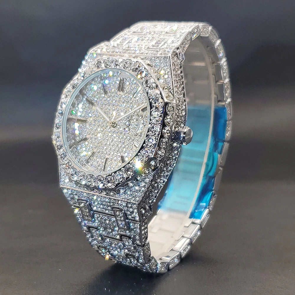 Montre Homme Octogonale Luxe – Éclat Diamant & Design Moderne