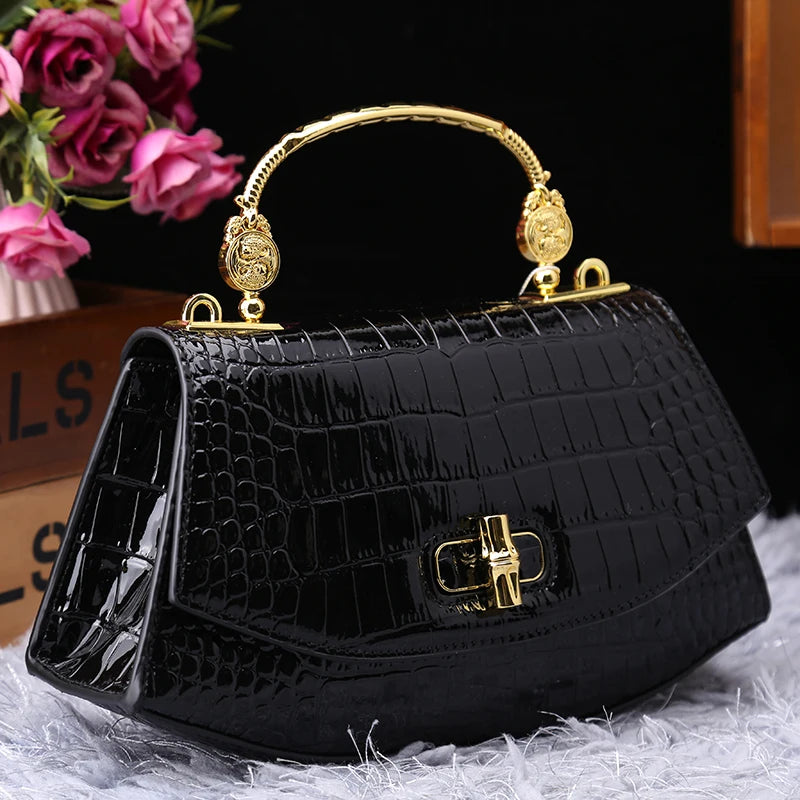 Sac à Main Femme en Cuir Véritable – Motif Crocodile Chic | Sac Bandoulière Élégant & Compact, Style Luxe 2024