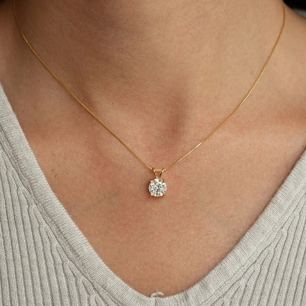 Collier Pendentif Moissanite 1-2 Carats en Argent 925 Plaqué Or 14K – Éclat Diamant et Élégance Intemporelle