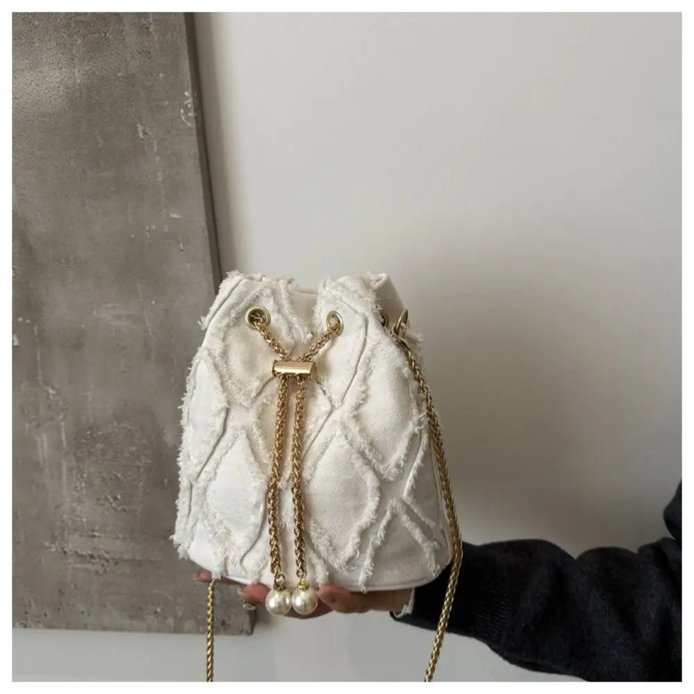 Sac Seau en Jean avec Perles et Chaîne Dorée – Élégance Décontractée & Style Coréen Tendance