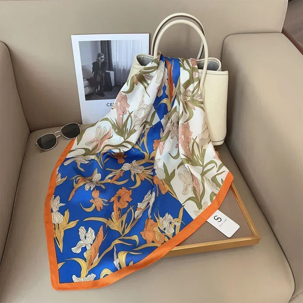 Foulard Carré Satiné Femme – Imprimé Élégant Style Soie | Accessoire Chic pour Cheveux, Cou ou Sac à Main