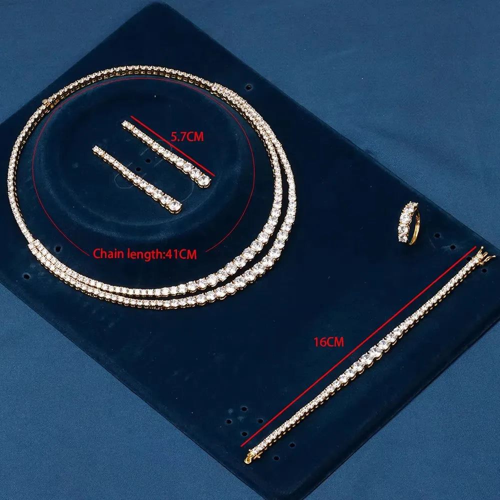 Parure de Bijoux Femme 4 Pièces – Collier, Bracelet, Boucles d’Oreilles & Bague en Zircon Cubique | Élégance de Luxe pour Mariage ou Soirée