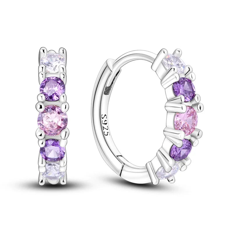 Boucles d’Oreilles Créoles Scintillantes en Argent 925 – Zircons Multicolores & Design Élégant | Bijou Hypoallergénique de Luxe pour Femme