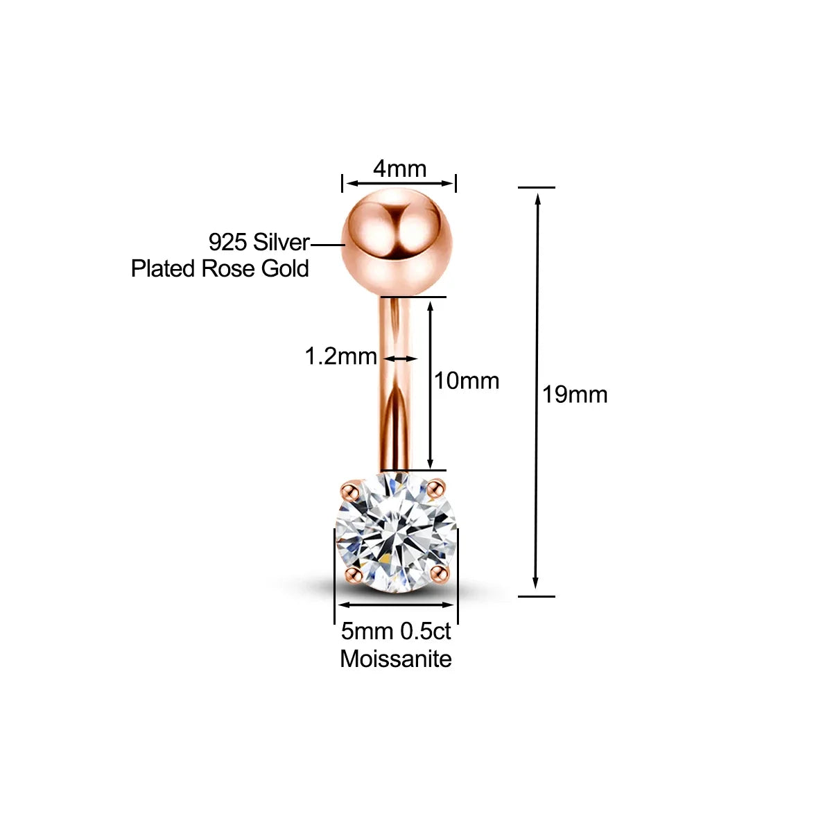 Piercing de Nombril en Argent 925 avec Pierre Moissanite – Élégance & Brillance de Luxe