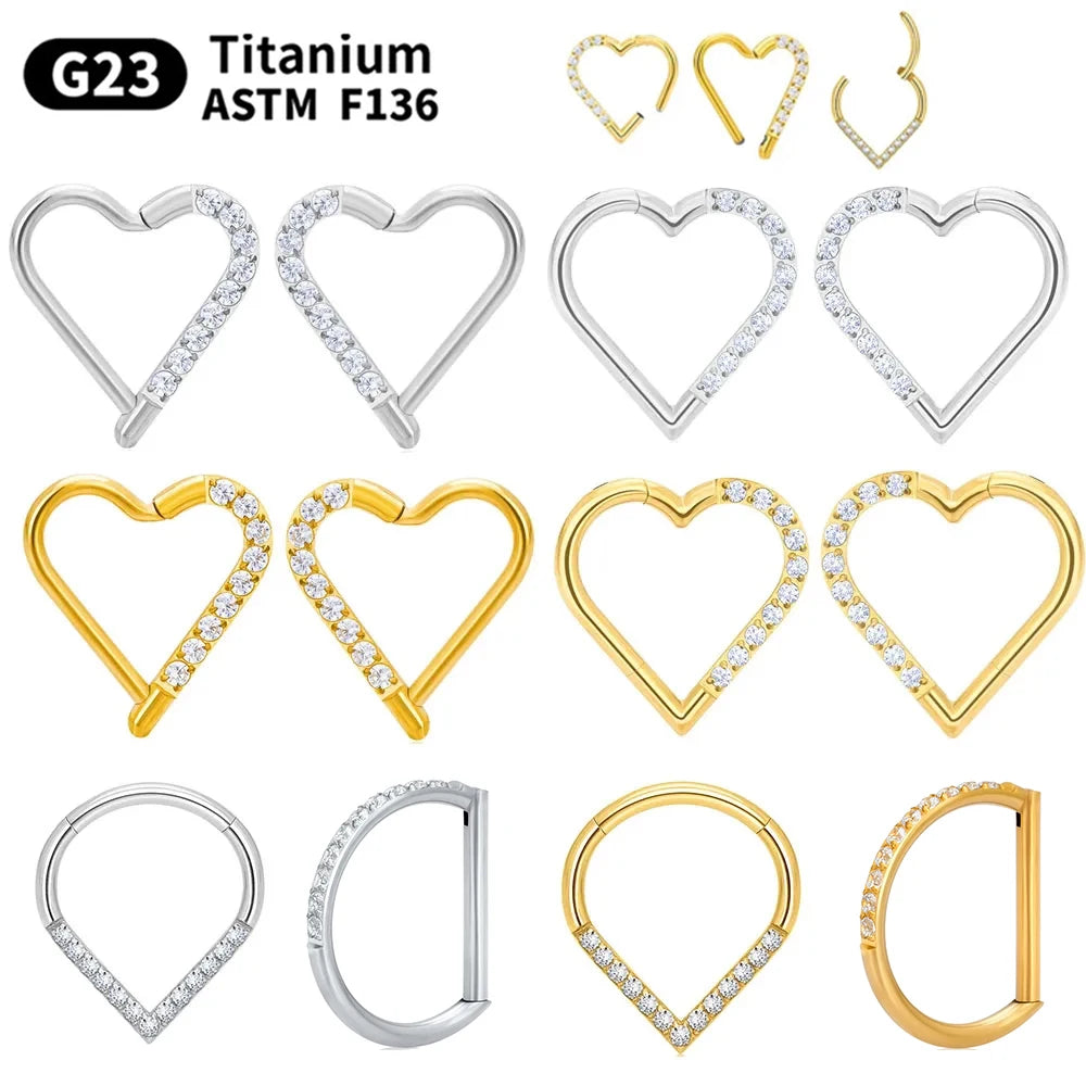 Ensemble de Piercings en Titane – Anneaux Cœur & D-Shape pour Nez, Lèvre et Oreille | Élégance & Confort Haut de Gamme