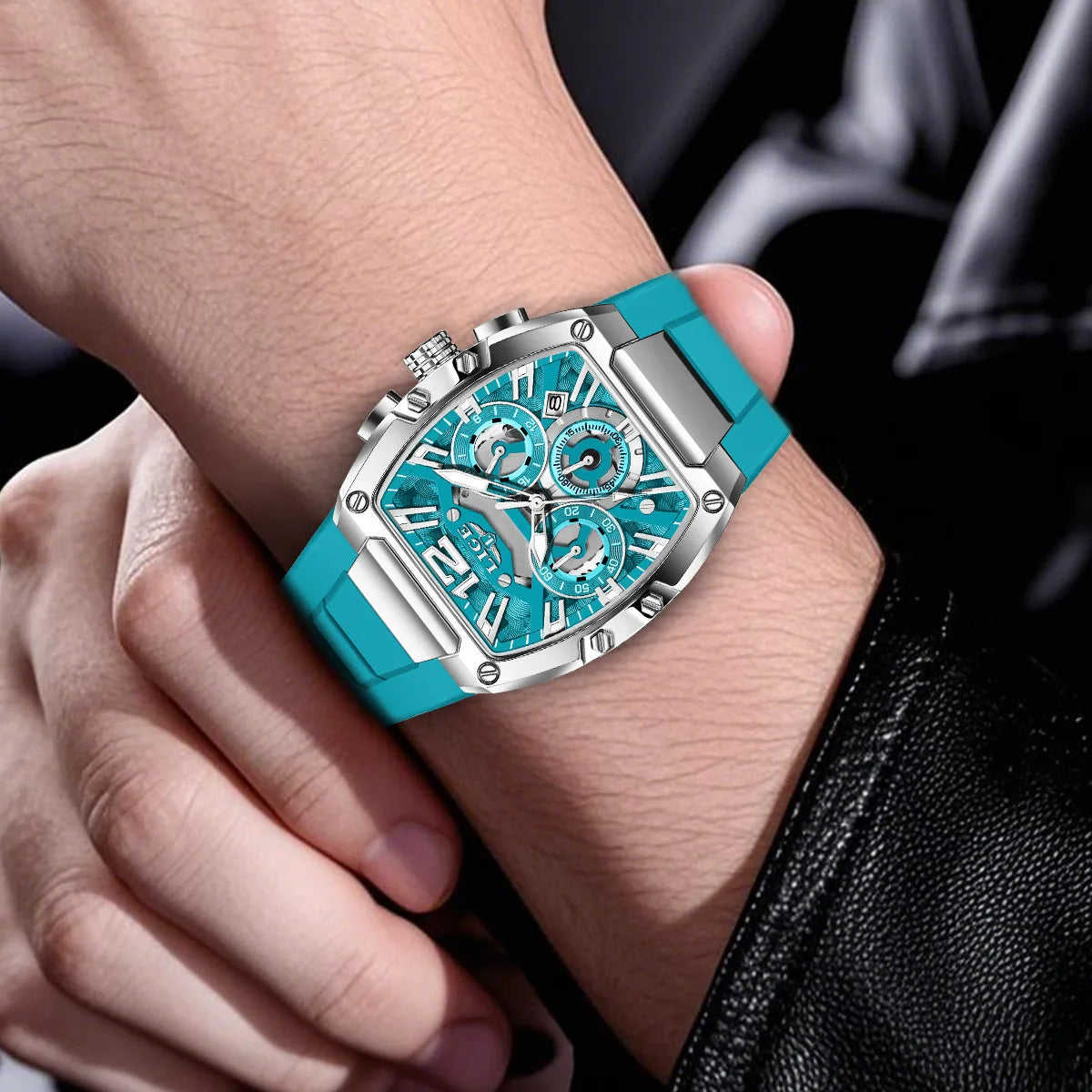 Montre Homme “LIGE Chrono Sport” — Design Carré, Chronographe Lumineux & Style Élégance Urbaine