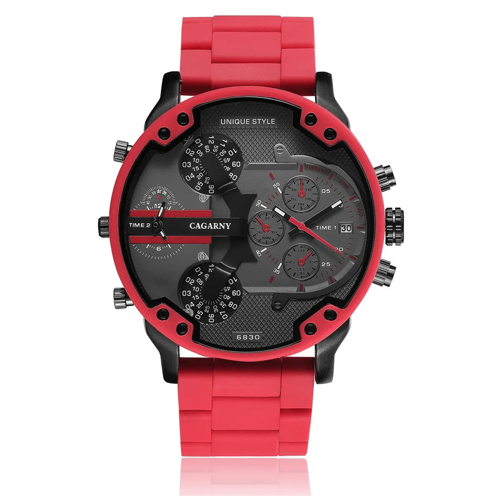 Montre Homme DualTime “Red Steel” – Chronographe Sport & Design Acier de Luxe