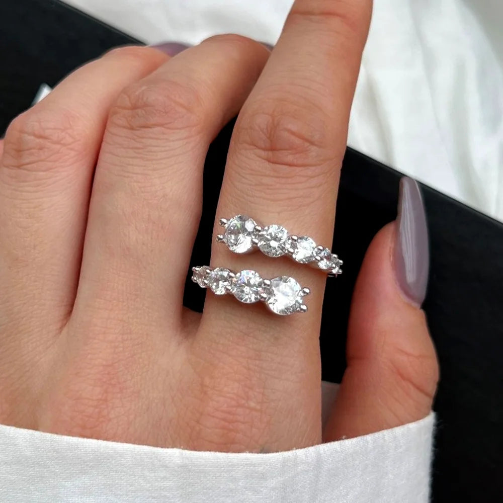 Bague Ouverte en Argent 925 avec Pierre Moissanite – Design Raffiné & Ajustable | Élégance et Éclat Intemporel pour Femme
