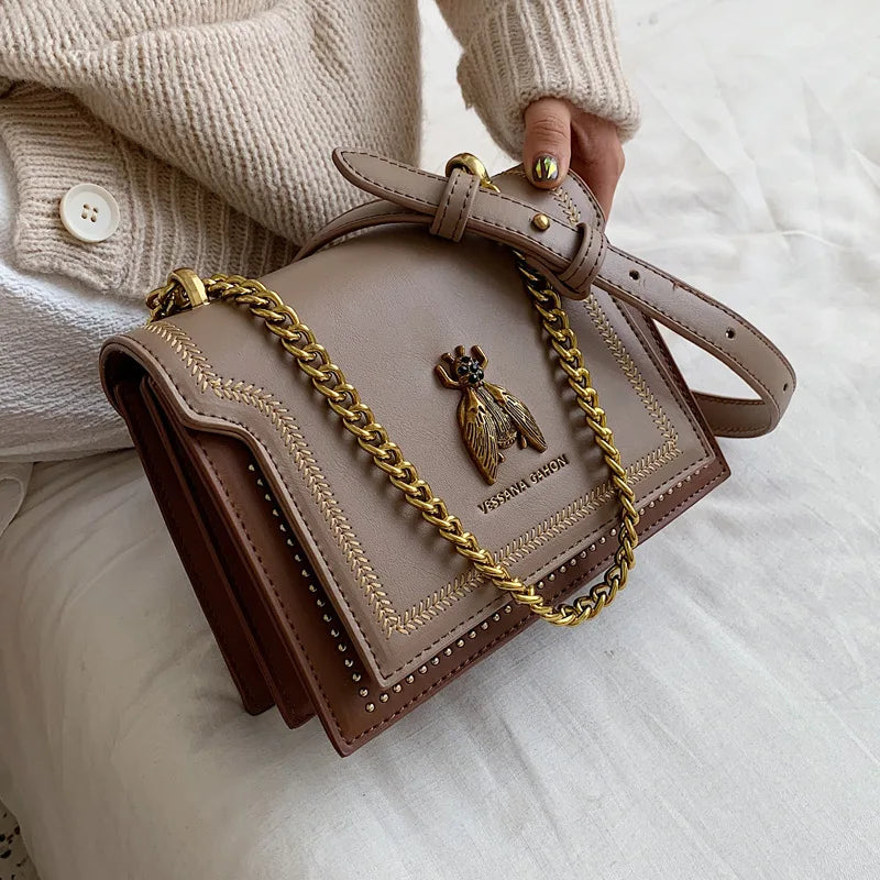 Sac à Main Femme Élégant Style Rétro – Design Abeille Dorée & Cuir de Qualité | Sac Bandoulière Chic et Tendance