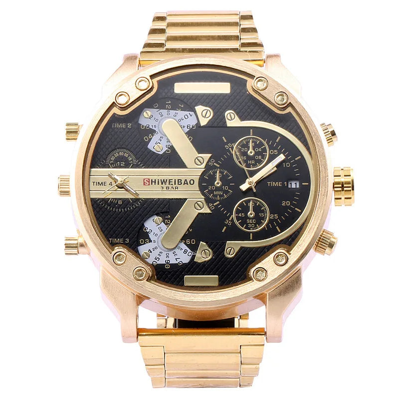 Montre Homme DualTime “Red Steel” – Chronographe Sport & Design Acier de Luxe