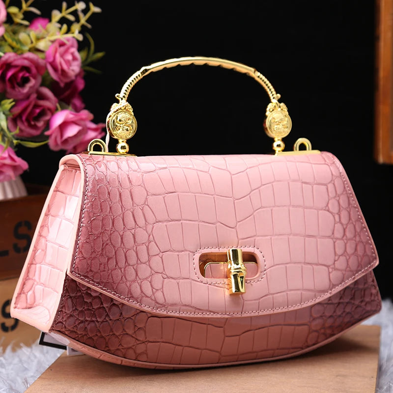 Sac à Main Femme en Cuir Véritable – Motif Crocodile Chic | Sac Bandoulière Élégant & Compact, Style Luxe 2024