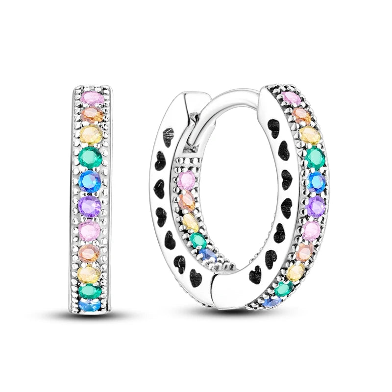 Boucles d’Oreilles Créoles Scintillantes en Argent 925 – Zircons Multicolores & Design Élégant | Bijou Hypoallergénique de Luxe pour Femme