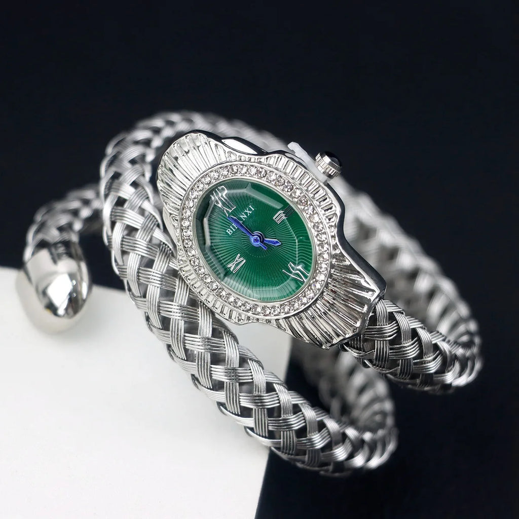 Montre Femme Serpent Élégante – Design Unique avec Pierre Bleue | Style Rétro & Luxe Intemporel