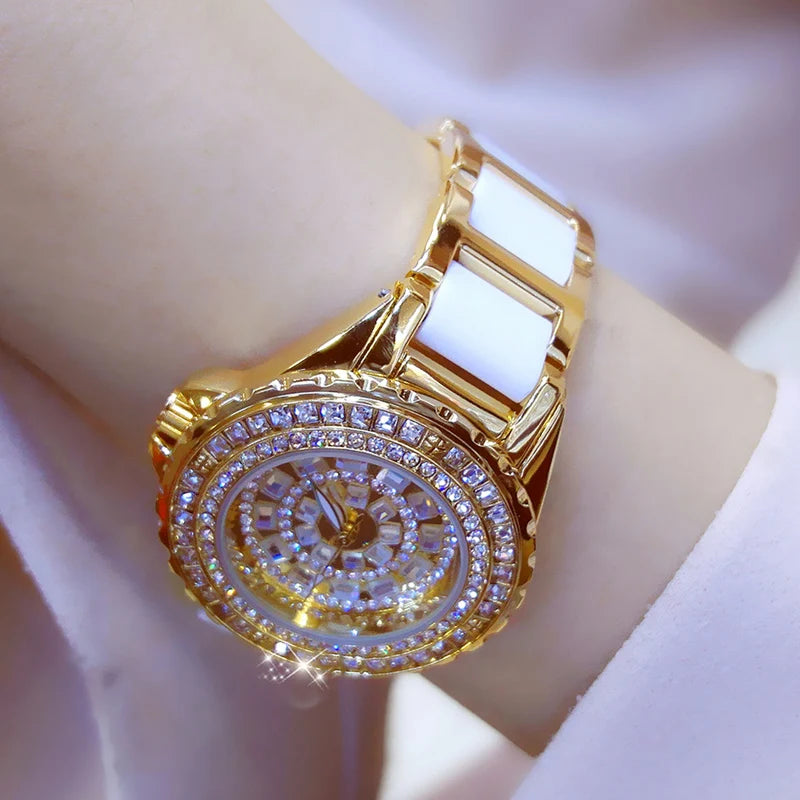 Montre Femme Luxe Dorée – BS Bee Sister | Cadran & Bracelet Ornés de Cristaux Étincelants | Élégance et Brillanc
