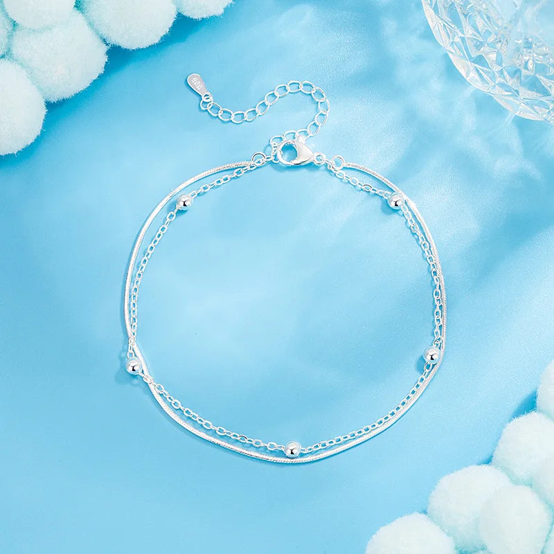 Bracelet de Cheville Femme en Argent 925 – Chaîne Éclatante avec Cristaux Zirconium | Bijou Élégant et Raffiné pour l’Été