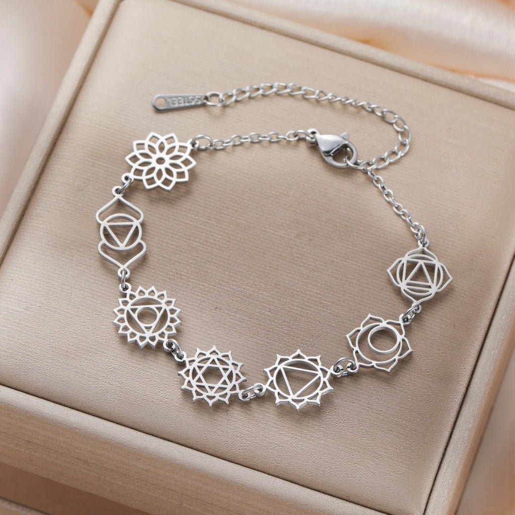 Bracelet 7 Chakras fleur de lotus – Acier inoxydable doré, énergie et équilibre intérieur 🌙