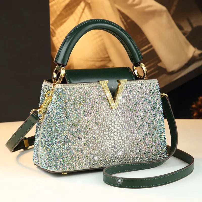 Sac à Main Femme Luxe à Strass – Poignée Rigide et Détail Doré | Sac Brillant Chic Soirée ou Cérémonie