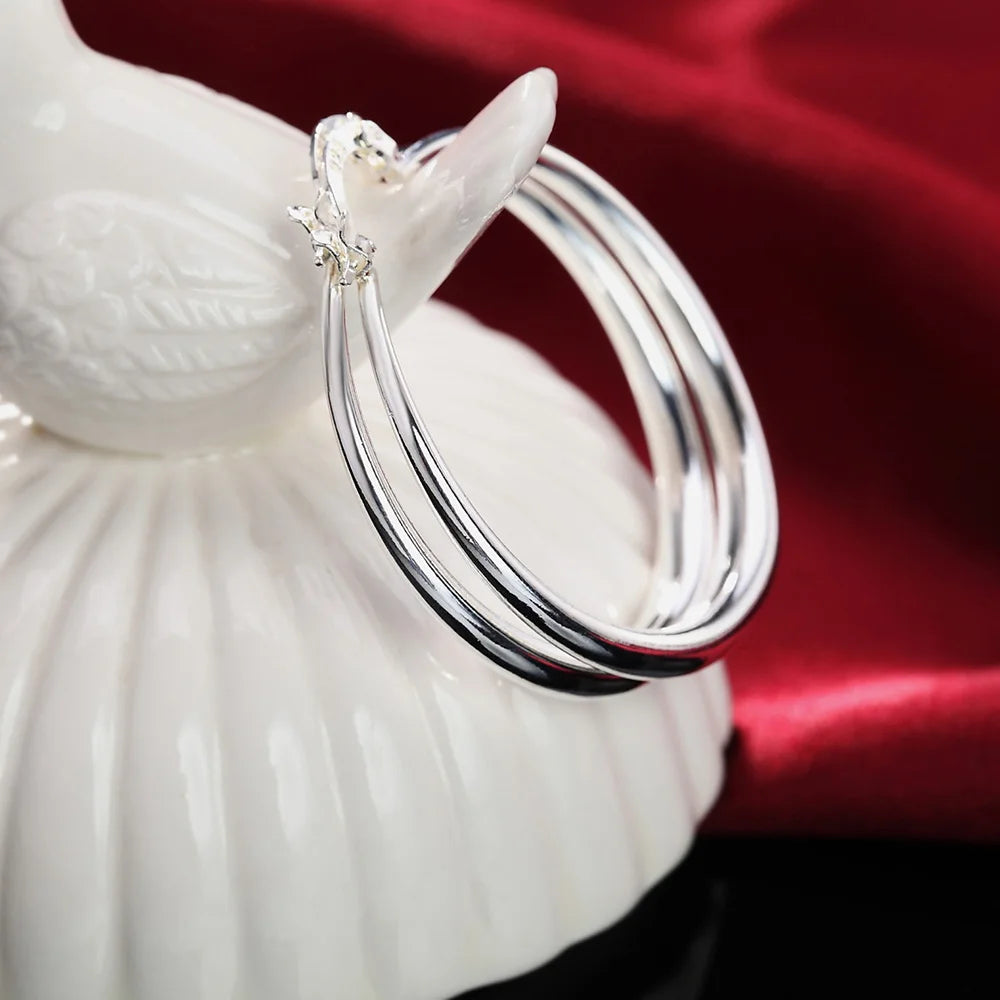 Boucles d’Oreilles Créoles en Argent 925 – Design Rond Lisse 40 mm | Élégance Classique & Intemporelle pour Femme