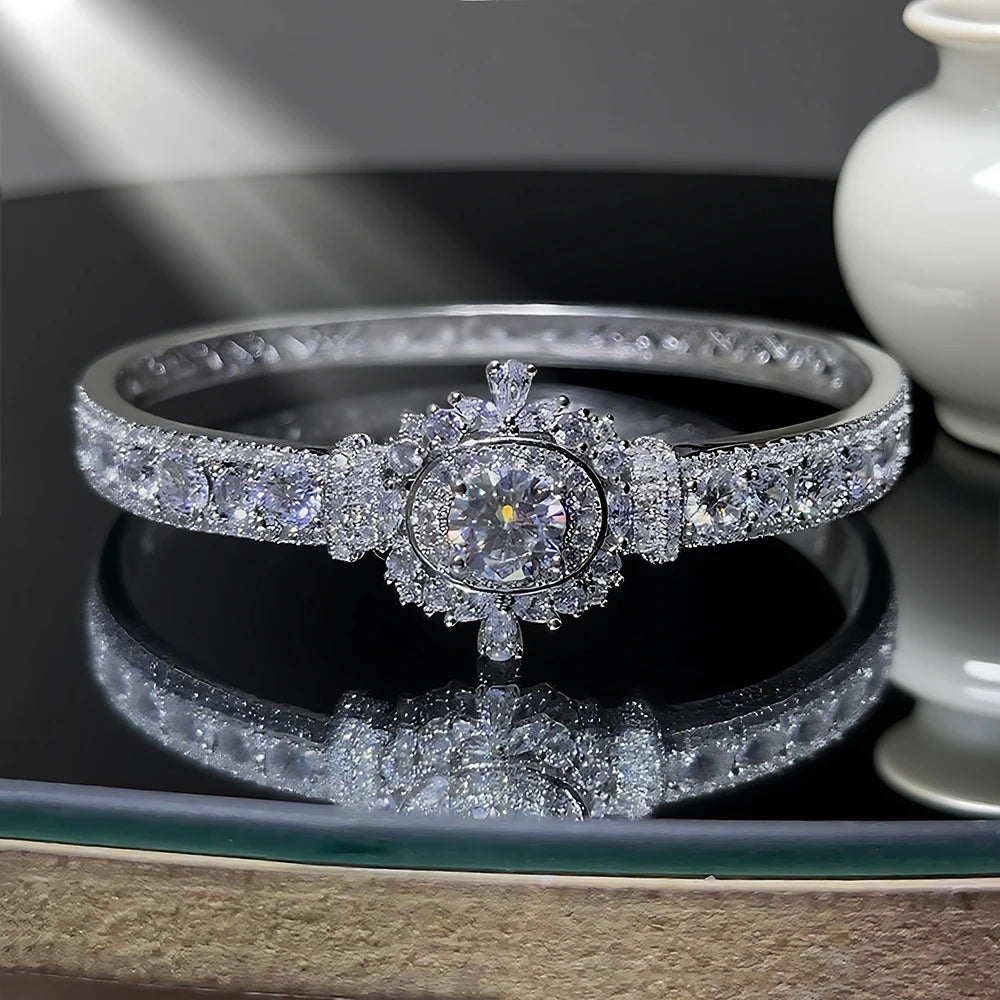 Bracelet Femme Luxe Argent 925 – Moissanite & Diamants de Laboratoire | Bijou Élégant et Brillant pour Mariage ou Soirée