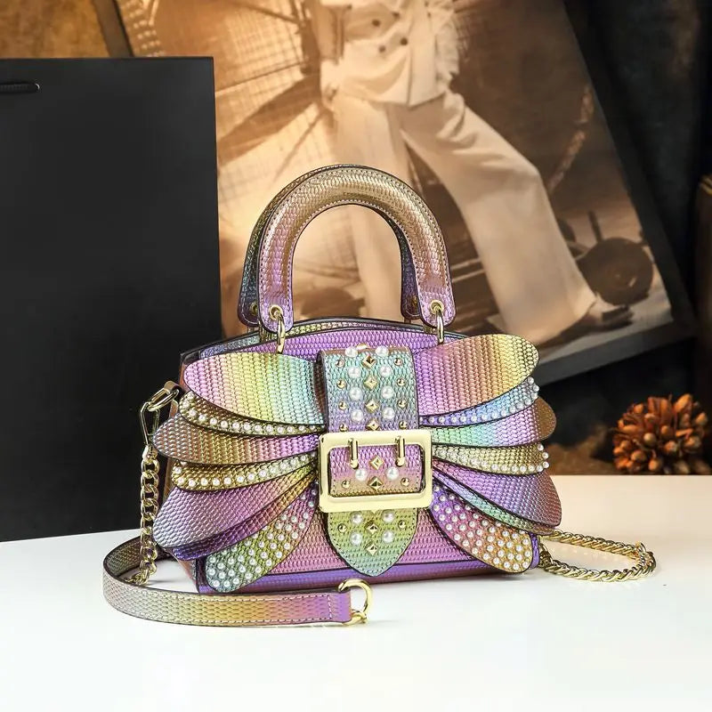 Sac à Main Femme Luxe Perles & Rivets – Modèle Élégant à Poignée Rigide | Style Glamour et Original Haut de Gamme