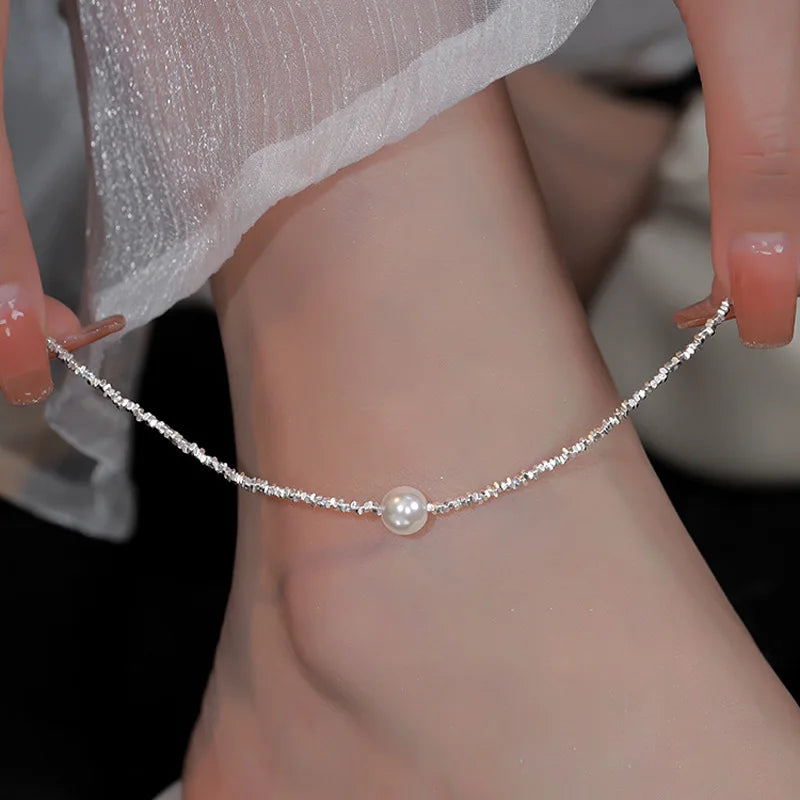 Bracelet de Cheville Femme en Argent 925 – Chaîne Éclatante avec Cristaux Zirconium | Bijou Élégant et Raffiné pour l’Été