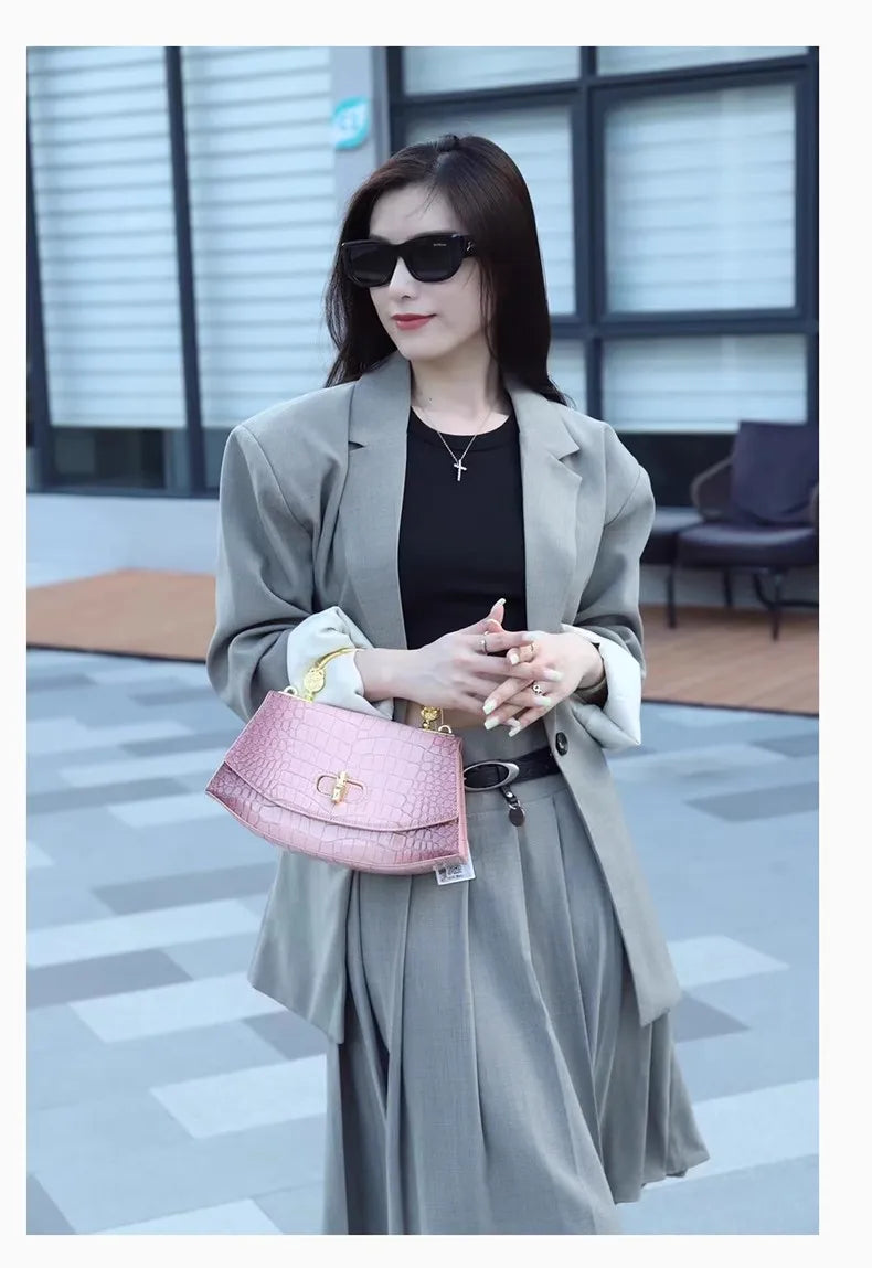 Sac à Main Femme en Cuir Véritable – Motif Crocodile Chic | Sac Bandoulière Élégant & Compact, Style Luxe 2024