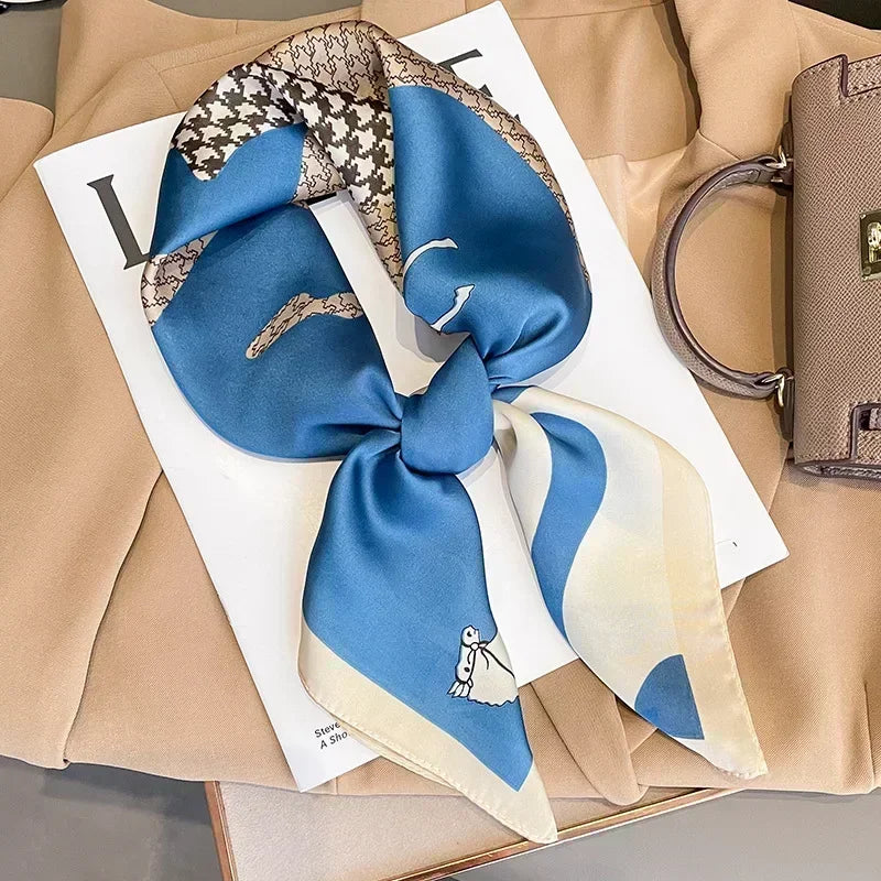 Foulard Carré Satiné Femme – Imprimé Élégant Style Soie | Accessoire Chic pour Cheveux, Cou ou Sac à Main
