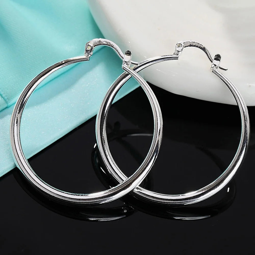 Boucles d’Oreilles Créoles en Argent 925 – Design Rond Lisse 40 mm | Élégance Classique & Intemporelle pour Femme